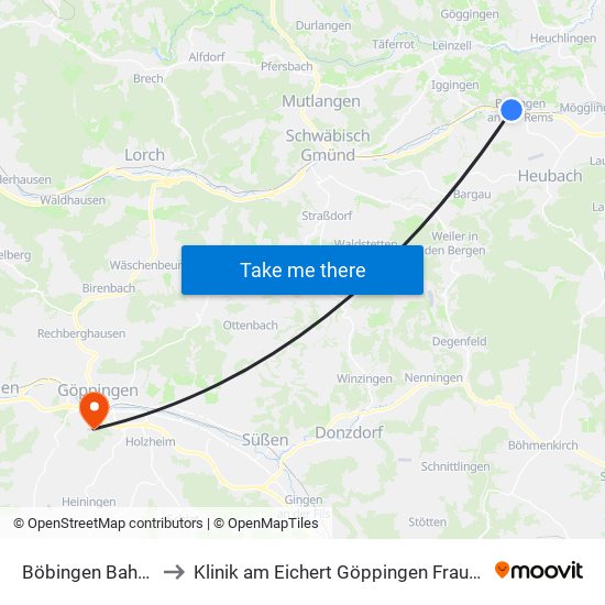 Böbingen Bahnhof to Klinik am Eichert Göppingen Frauenklinik map