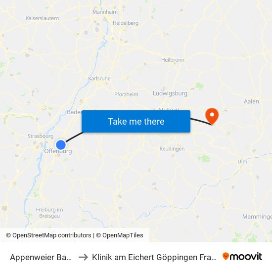Appenweier Bahnhof to Klinik am Eichert Göppingen Frauenklinik map