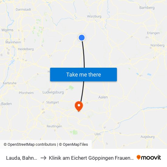 Lauda, Bahnhof to Klinik am Eichert Göppingen Frauenklinik map