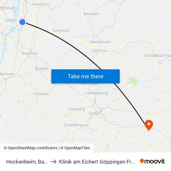 Hockenheim, Bahnhof to Klinik am Eichert Göppingen Frauenklinik map