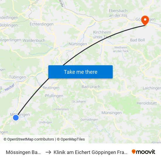 Mössingen Bahnhof to Klinik am Eichert Göppingen Frauenklinik map