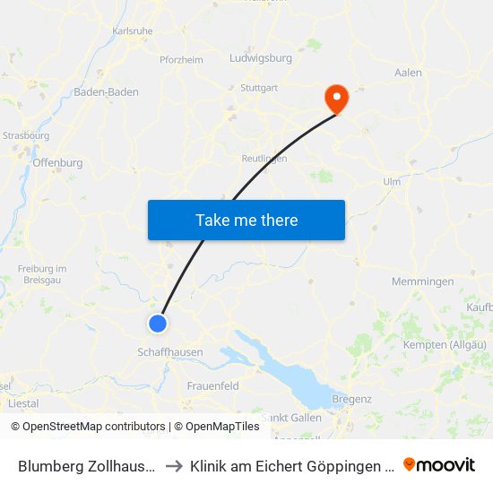 Blumberg Zollhaus Bahnhof to Klinik am Eichert Göppingen Frauenklinik map