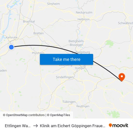 Ettlingen Wasen to Klinik am Eichert Göppingen Frauenklinik map