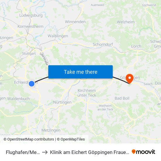 Flughafen/Messe to Klinik am Eichert Göppingen Frauenklinik map