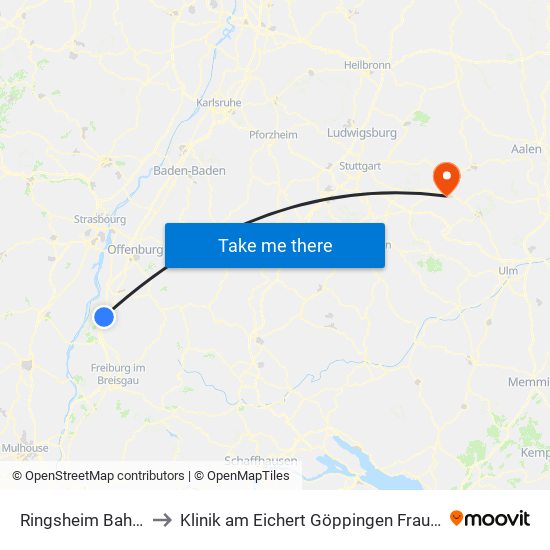 Ringsheim Bahnhof to Klinik am Eichert Göppingen Frauenklinik map