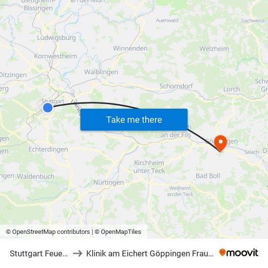Stuttgart Feuersee to Klinik am Eichert Göppingen Frauenklinik map