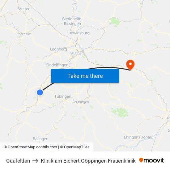 Gäufelden to Klinik am Eichert Göppingen Frauenklinik map