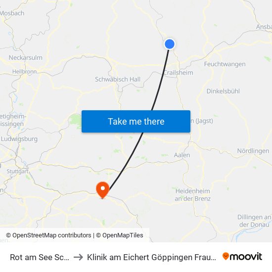 Rot am See Schule to Klinik am Eichert Göppingen Frauenklinik map