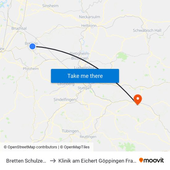 Bretten Schulzentrum to Klinik am Eichert Göppingen Frauenklinik map