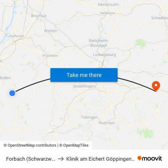 Forbach (Schwarzw) Bahnhof to Klinik am Eichert Göppingen Frauenklinik map