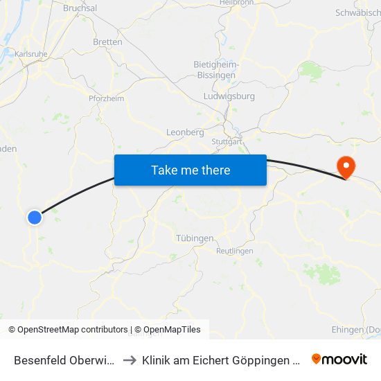 Besenfeld Oberwiesenhof to Klinik am Eichert Göppingen Frauenklinik map