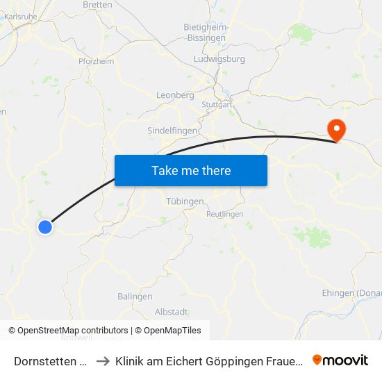 Dornstetten Zob to Klinik am Eichert Göppingen Frauenklinik map