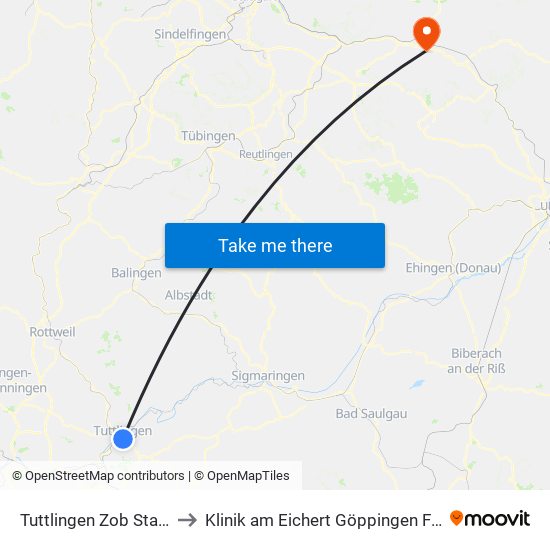 Tuttlingen Zob Stadtmitte to Klinik am Eichert Göppingen Frauenklinik map