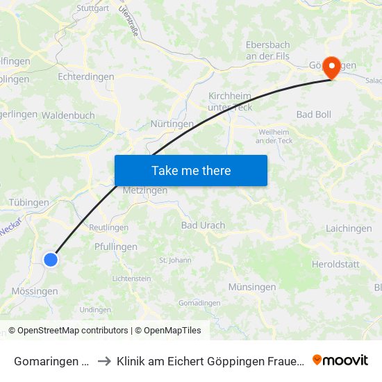 Gomaringen Zob to Klinik am Eichert Göppingen Frauenklinik map