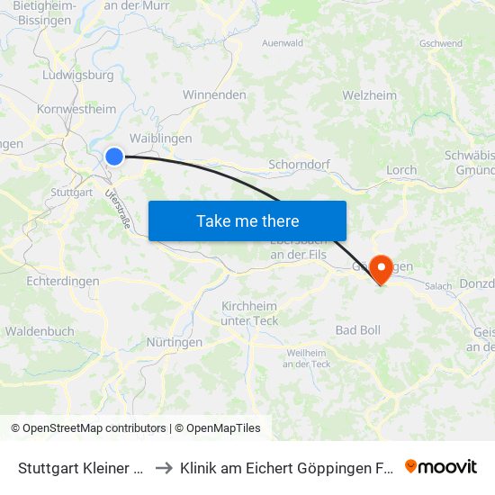 Stuttgart Kleiner Ostring to Klinik am Eichert Göppingen Frauenklinik map