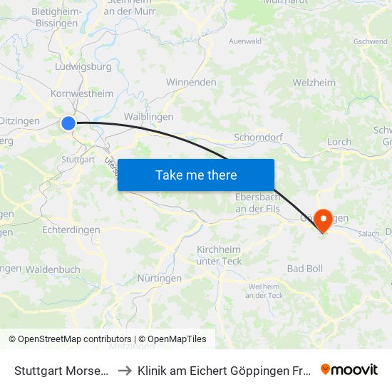 Stuttgart Morsestraße to Klinik am Eichert Göppingen Frauenklinik map