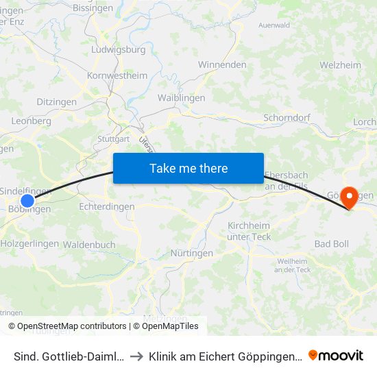 Sind. Gottlieb-Daimler-Schule to Klinik am Eichert Göppingen Frauenklinik map