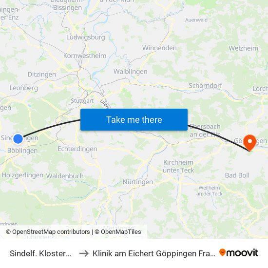 Sindelf. Klostergarten to Klinik am Eichert Göppingen Frauenklinik map