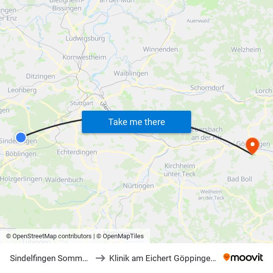 Sindelfingen Sommerhofenstr. to Klinik am Eichert Göppingen Frauenklinik map