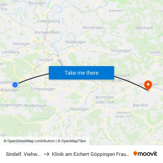 Sindelf. Viehweide to Klinik am Eichert Göppingen Frauenklinik map