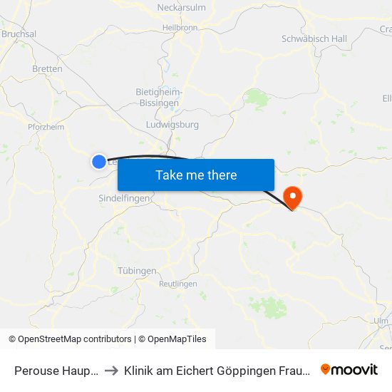 Perouse Hauptstr. to Klinik am Eichert Göppingen Frauenklinik map