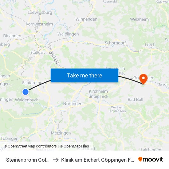 Steinenbronn Goldäcker to Klinik am Eichert Göppingen Frauenklinik map