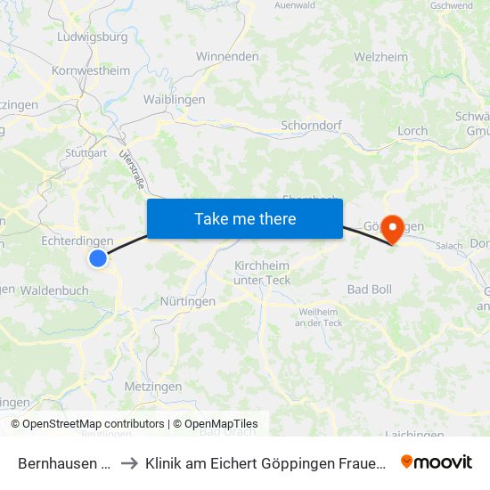 Bernhausen Tüv to Klinik am Eichert Göppingen Frauenklinik map