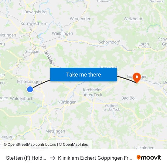 Stetten (F) Holderweg to Klinik am Eichert Göppingen Frauenklinik map