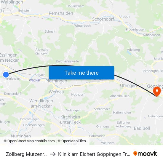 Zollberg Mutzenreisstr. to Klinik am Eichert Göppingen Frauenklinik map
