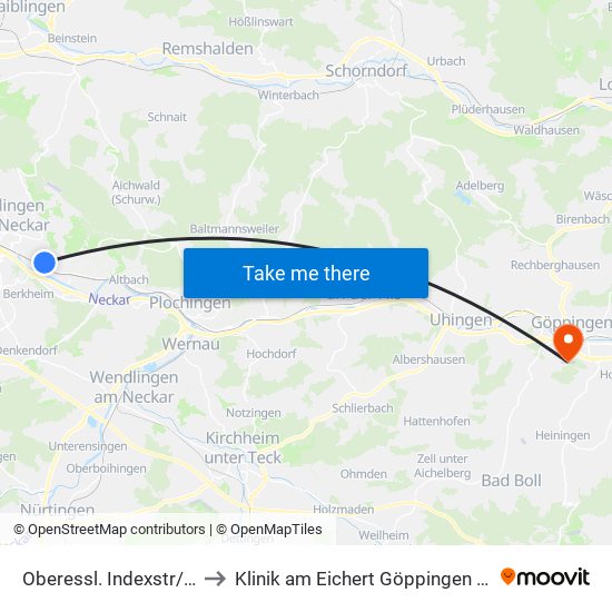 Oberessl. Indexstr/Bahnhof to Klinik am Eichert Göppingen Frauenklinik map