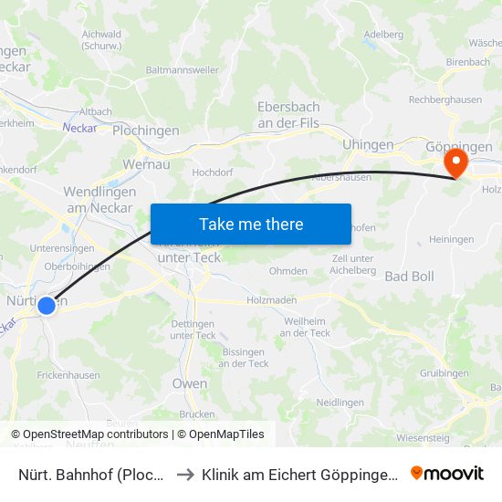 Nürt. Bahnhof (Plochinger Str.) to Klinik am Eichert Göppingen Frauenklinik map