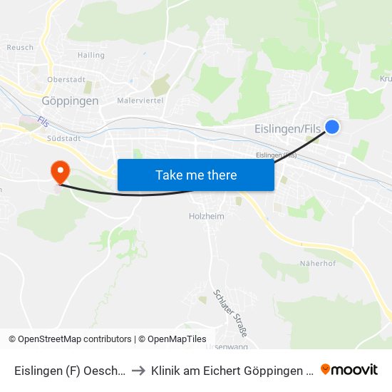 Eislingen (F) Oesch-Schulen to Klinik am Eichert Göppingen Frauenklinik map