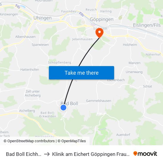 Bad Boll Eichhalde to Klinik am Eichert Göppingen Frauenklinik map