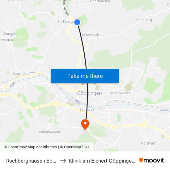 Rechberghausen Ebene/Schule to Klinik am Eichert Göppingen Frauenklinik map
