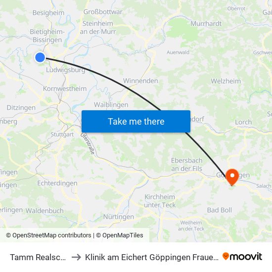 Tamm Realschule to Klinik am Eichert Göppingen Frauenklinik map