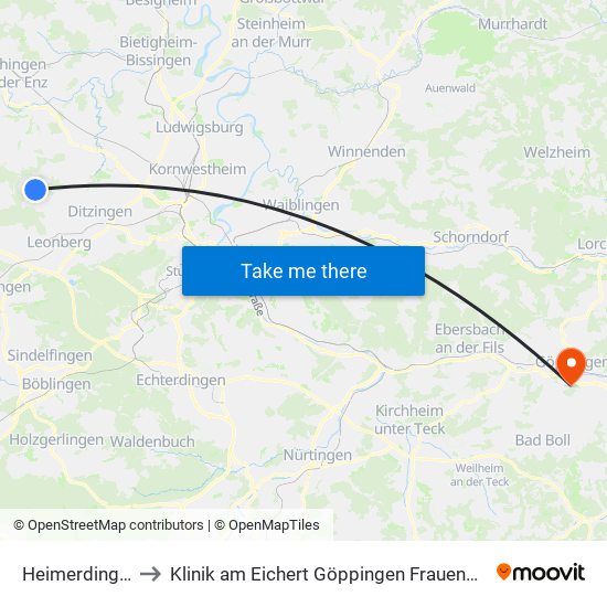 Heimerdingen to Klinik am Eichert Göppingen Frauenklinik map