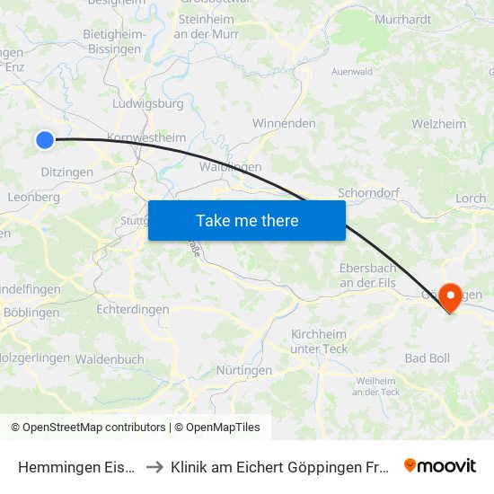 Hemmingen Eisgasse to Klinik am Eichert Göppingen Frauenklinik map