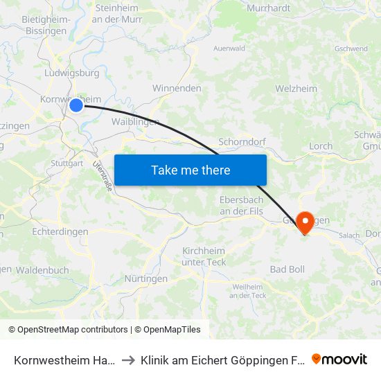 Kornwestheim Hallenbad to Klinik am Eichert Göppingen Frauenklinik map