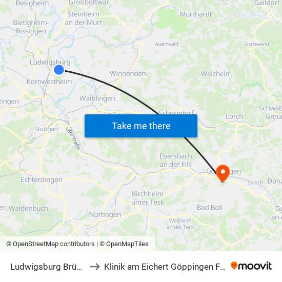 Ludwigsburg Brünner Str. to Klinik am Eichert Göppingen Frauenklinik map
