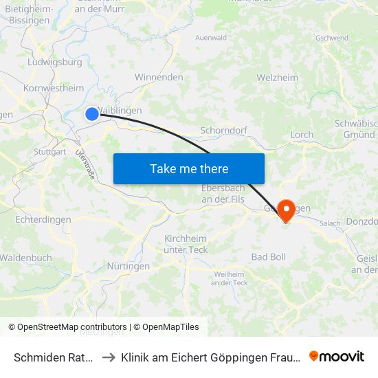 Schmiden Rathaus to Klinik am Eichert Göppingen Frauenklinik map