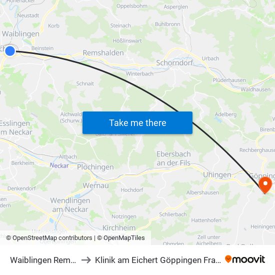 Waiblingen Remspark to Klinik am Eichert Göppingen Frauenklinik map