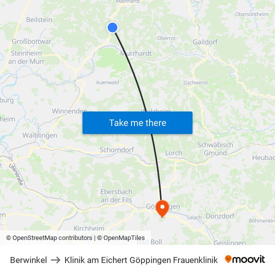 Berwinkel to Klinik am Eichert Göppingen Frauenklinik map