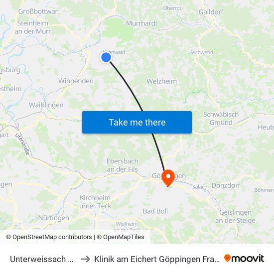 Unterweissach Edeka to Klinik am Eichert Göppingen Frauenklinik map