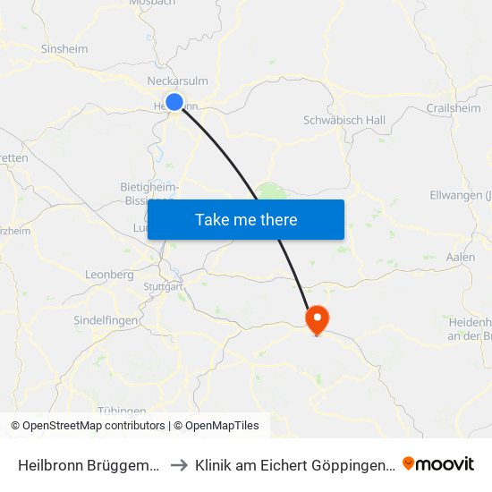 Heilbronn Brüggemannstraße to Klinik am Eichert Göppingen Frauenklinik map