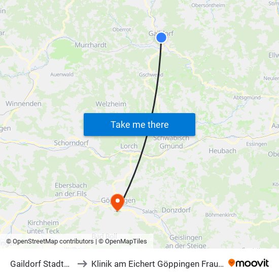 Gaildorf Stadtmitte to Klinik am Eichert Göppingen Frauenklinik map