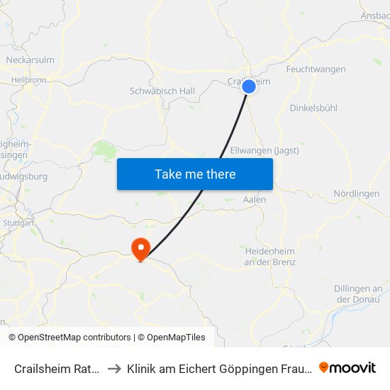 Crailsheim Rathaus to Klinik am Eichert Göppingen Frauenklinik map