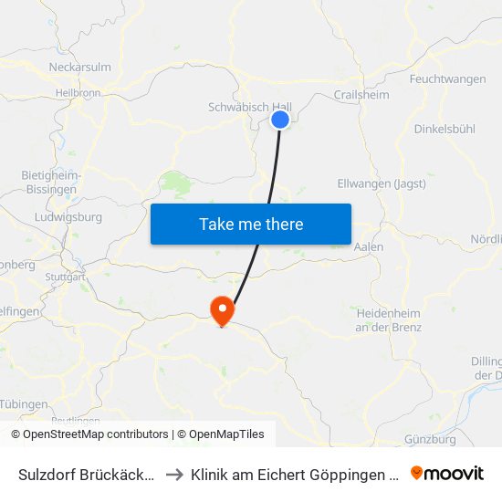 Sulzdorf Brückäckerstraße to Klinik am Eichert Göppingen Frauenklinik map