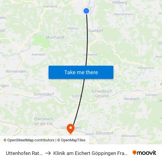 Uttenhofen Rathaus to Klinik am Eichert Göppingen Frauenklinik map