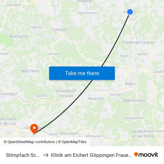 Stimpfach Schule to Klinik am Eichert Göppingen Frauenklinik map