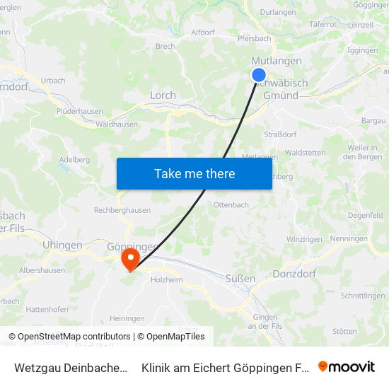 Wetzgau Deinbacher Straße to Klinik am Eichert Göppingen Frauenklinik map